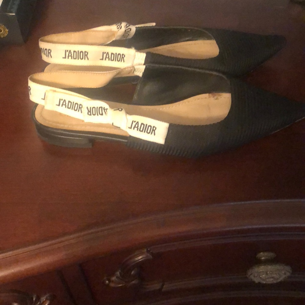 Dior D’adior Slingback Ballet Flat Point Toe Black Tech Fabric Size 38. Fits 7.5